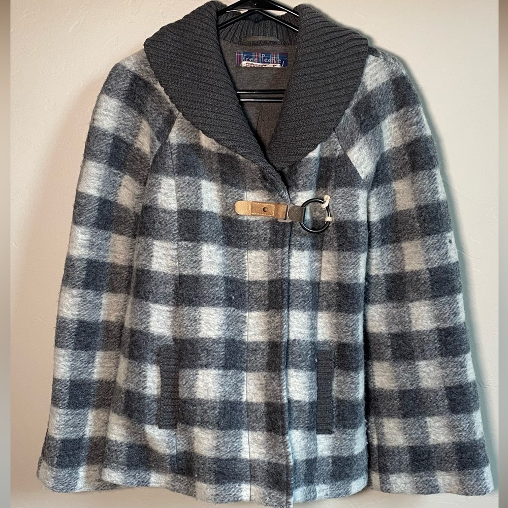 Free People Buffalo Plaid Wool Coat – Dark Academia, Cottagecore, Winter Boho.